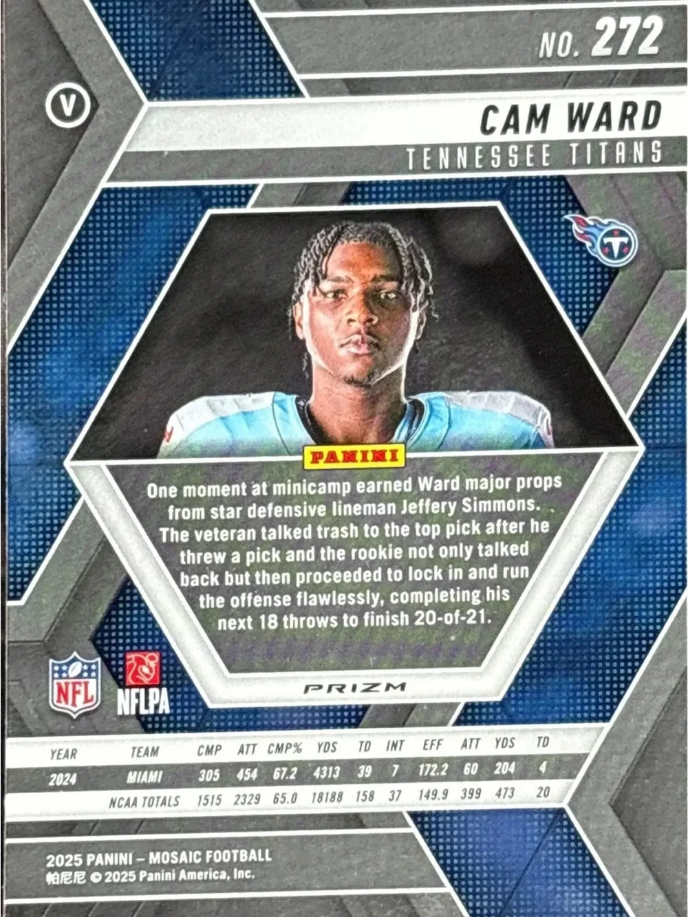 Panini Titans Rookie Football Trading Card — Cam Ward